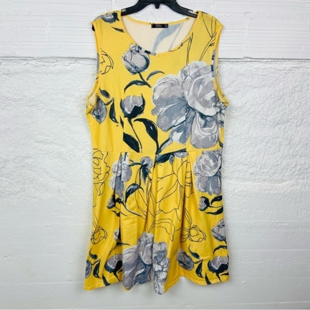LILY yellow floral sleeveless pleated mini dress size 2XL